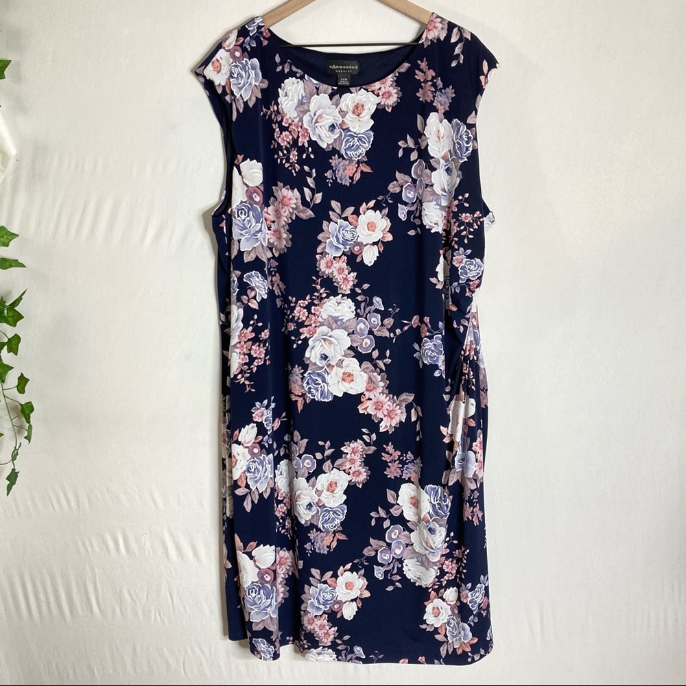 Connected Apparel Blue Pink White Floral Sleeveless Dress 24W